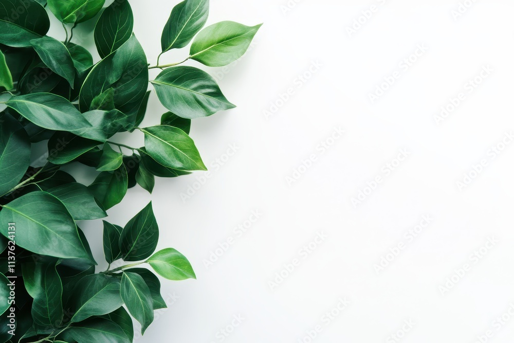 Green Leaves Arranged Against a White Background Green Leaves Arranged Against a White Background
