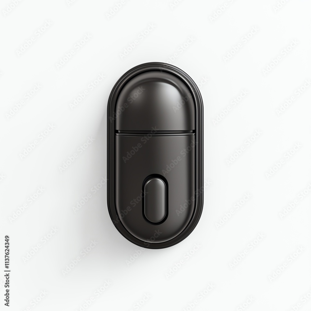A sleek, modern black wall switch design with a rounded shape and a central button, perfect for contemporary interiors. A sleek, modern black wall switch design with a rounded shape and a central button, perfect for contemporary interiors.