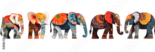 Set of elephants on white or transparent background