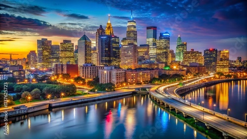 Philadelphia Center City Skyline Night Photography - Stunning Cityscape Views, Illuminated Buildings, Dramatic Night Shots