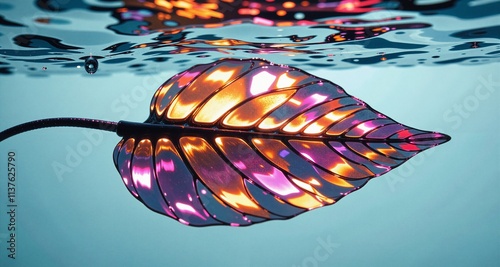 High-tech leaf with embedded circuitry and orange lights