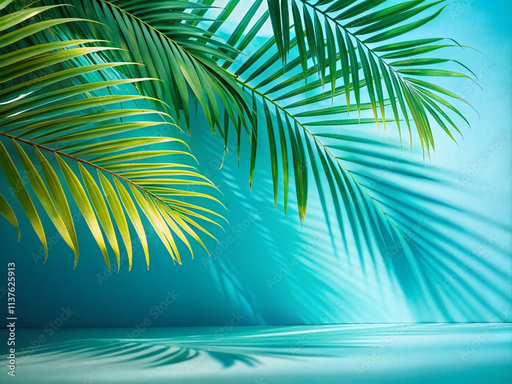 Fototapeta premium Abstract Spring Summer Background - Palm Shadow on Light Blue