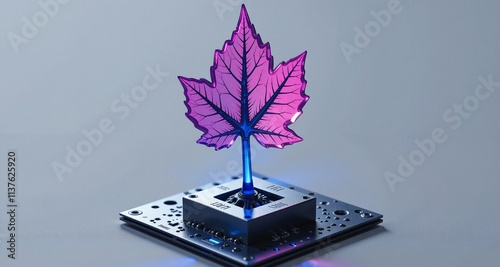 High-tech leaf with embedded circuitry and orange lights