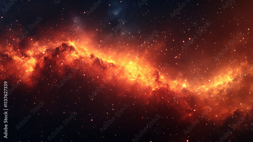 Vibrant galaxy with glowing orange and red nebulae