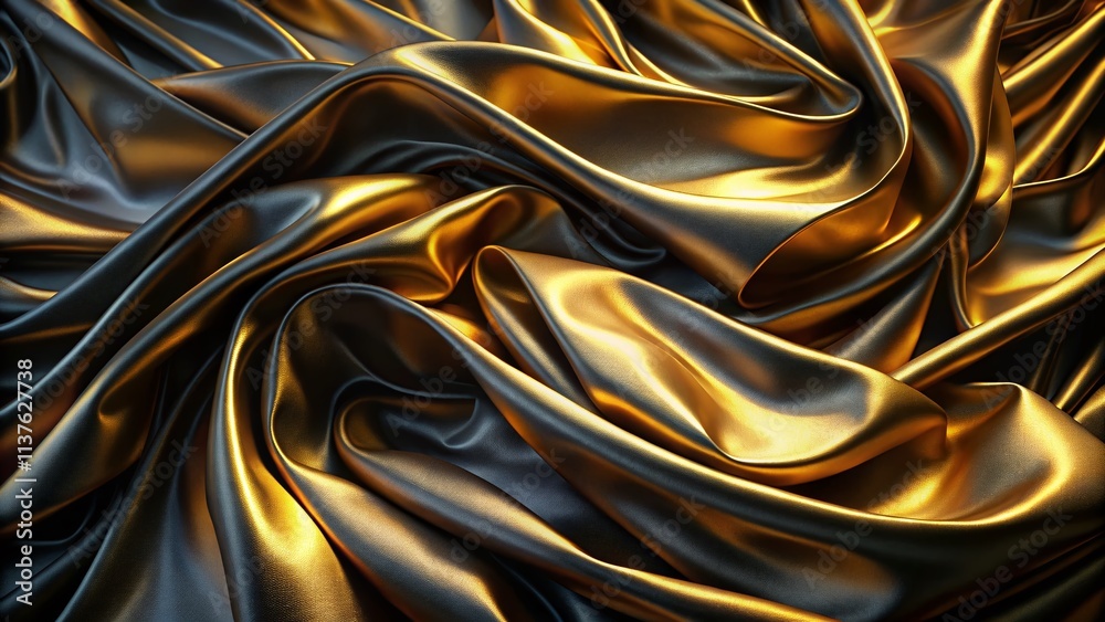 Fototapeta premium Black Gold Fabric Flowing Texture, Luxury Fabric, Elegant Background