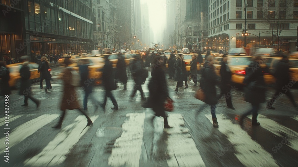 Obraz premium Blurred city crowd crossing the street in motion