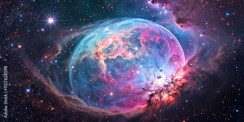 Cosmic phenomenon, Giant Bubble Nebula, emits radiant light and gases photo