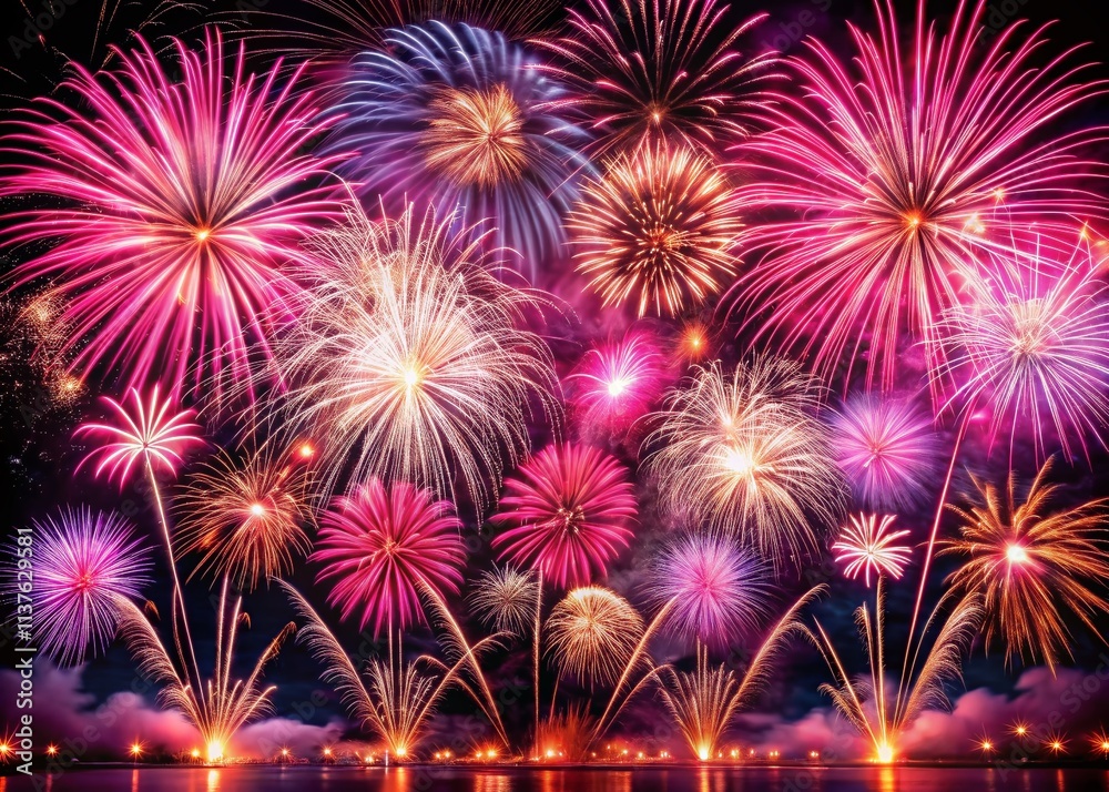 Pink & White Fireworks Display: Night Sky Spectacle, Mesmerizing Explosions, Shimmering Sparks, Brilliant Colors, 4K Fireworks Photography Pink & White Fireworks Display: Night Sky Spectacle, Mesmerizing Explosions, Shimmering Sparks, Brilliant Colors, 4K Fireworks Photography