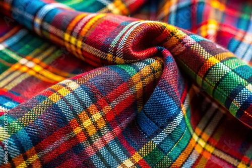 Plaid Fabric Texture Photography: Close-up Shots of Woven Cloth, Detailed Textile Surface,  High-Resolution Images,  Authentic Fabric Textures