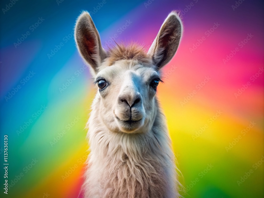 Obraz premium Playful Llama Portrait: Colorful Gradient Background, Whimsical Animal Art