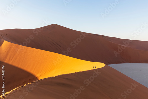 Africa, Namibia, Namib desert, Naukluft National Park, tourists on sand dune 'Big Daddy' photo