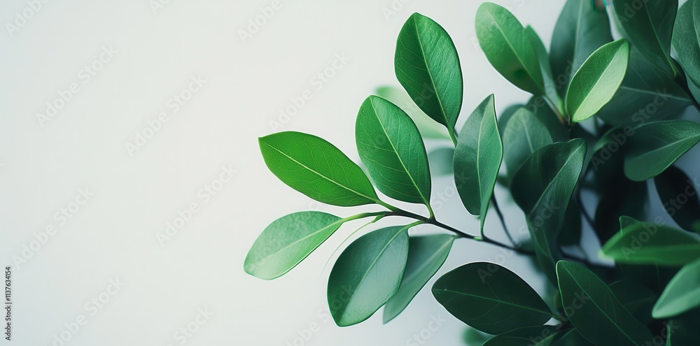 Naklejka premium Lush Green Leaves Against a White Background