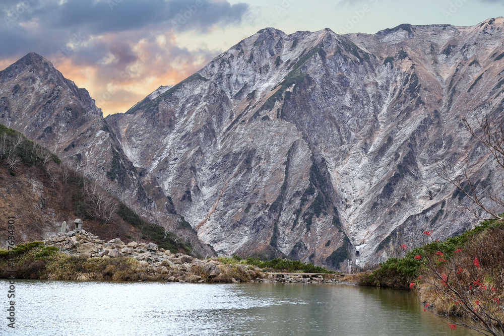 Obraz premium Happo pond is Small lake on the ridge trail in Northern Alps, Hakuba, nagano prefecture,Japan.