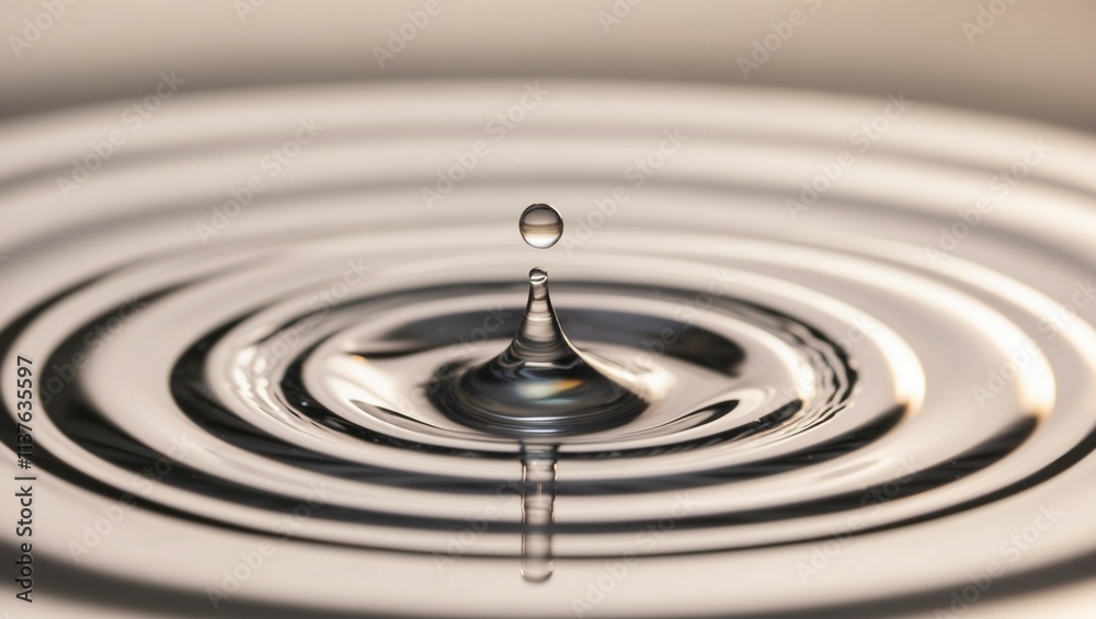 Crystal-clear raindrop ripples across the water's surface, capturing a moment of nature's beauty Crystal-clear raindrop ripples across the water's surface, capturing a moment of nature's beauty
