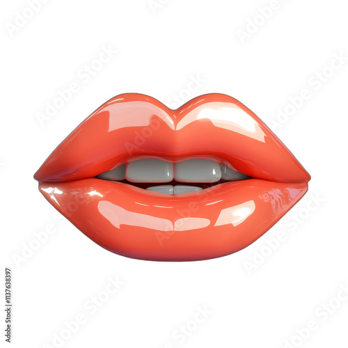 Shiny pink lips are glossy plump and sensual.
