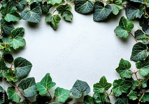 Green Ivy Leaves Frame White Background