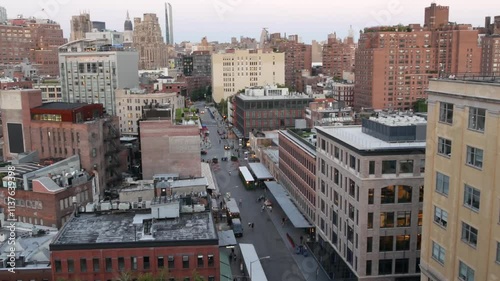 New York City Manhattan skyline cityscape. Rooftop view point, residential district buildings roofs. Real Estate, urban architecture, United States streets. Midtown Chelsea district, NYC. photo