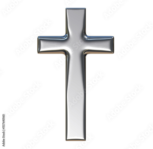 Silver cross on png transparent background.