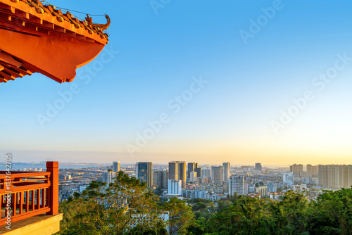 High angle shooting of a coastal city in Guangxi, China's Fangchenggang. photo