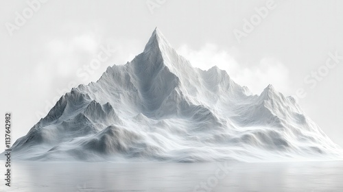 Majestic Snow-Capped Mountain with Dramatic Peaks and Gentle Slopes Surrounded by Soft Fog Illustrating Tranquility and Natural Beauty in a Serene Landscape