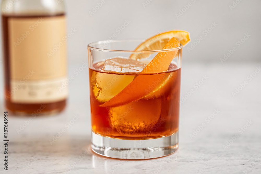 Classic Whiskey Old Fashioned cocktail featuring whiskey, sugar, bitters, and a garnish of orange twist, perfect for showcasing timeless drink elegance Classic Whiskey Old Fashioned cocktail featuring whiskey, sugar, bitters, and a garnish of orange twist, perfect for showcasing timeless drink elegance