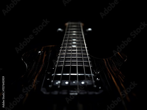 Close up of Guitar Neck in Dark Background. Music Concept