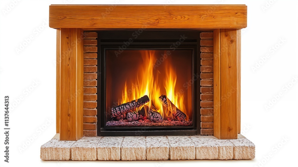 Wooden fireplace with burning fire Wooden fireplace with burning fire