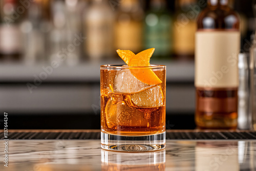 Classic Whiskey Old Fashioned cocktail featuring whiskey, sugar, bitters, and a garnish of orange twist, perfect for showcasing timeless drink elegance