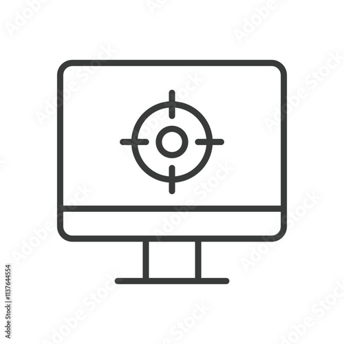 Target on PC, icon in line design. Target, PC, focus, goal, aim, precision, search on white background vector. Target on PC, icon in line design editable stroke icon