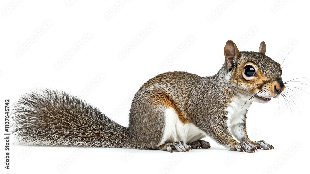Gray squirrel in profile on white Gray squirrel in profile on white