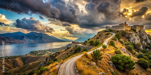 Saranda Albania Lekuresi Castle Mountain Road Scenic View - Windy Road Photography photo