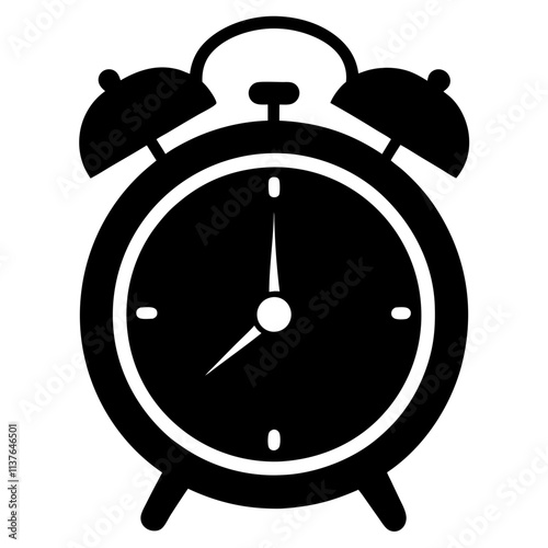 Alarm clock black & white vector art, Clock modern style silhouette illustration, Modern clock vector design
