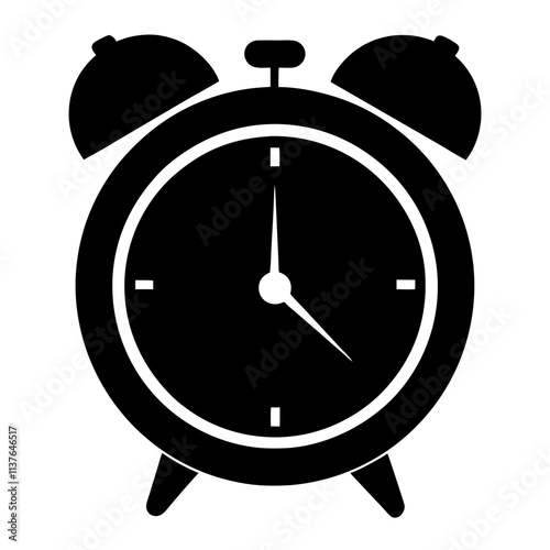 Alarm clock black & white vector art, Clock modern style silhouette illustration, Modern clock vector design
