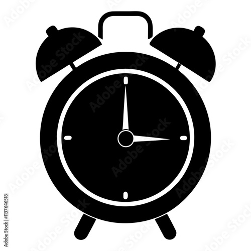 Alarm clock black & white vector art, Clock modern style silhouette illustration, Modern clock vector design