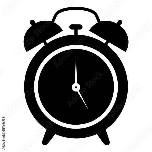 Alarm clock black & white vector art, Clock modern style silhouette illustration, Modern clock vector design