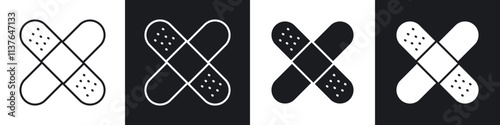 Band aid icons collection in black filled and line style.