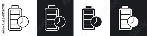 Battery life icons collection in black filled and line style.