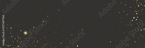 Gold glittering dust with stars on transparent backdrop