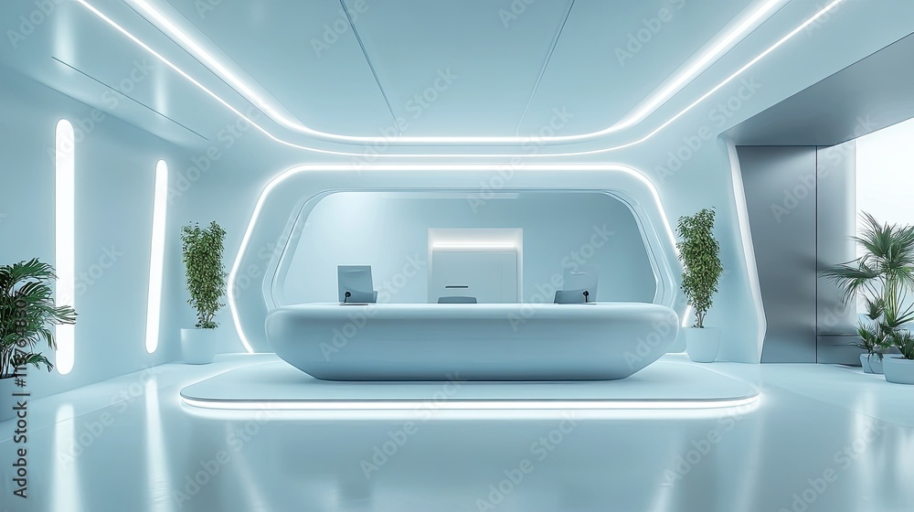 Futuristic Reception Area Design: Modern, Clean, and Minimalist Office Space Futuristic Reception Area Design: Modern, Clean, and Minimalist Office Space