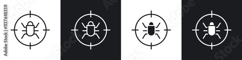 Debug icons collection in black filled and line style.