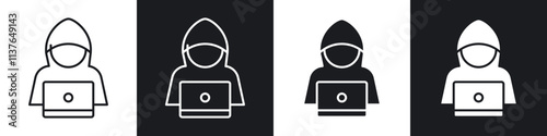 Hacker icons collection in black filled and line style.