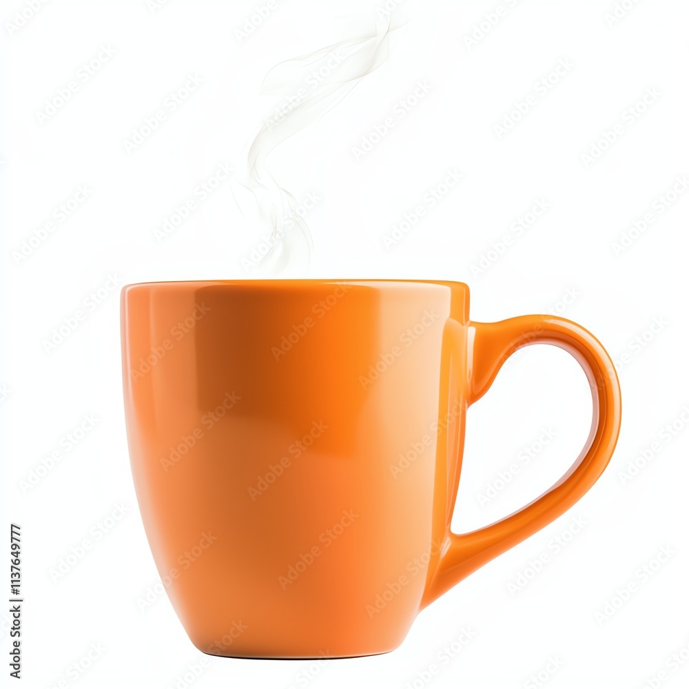 A steaming orange coffee mug, radiating warmth and inviting comfort, perfect for cozy moments. A steaming orange coffee mug, radiating warmth and inviting comfort, perfect for cozy moments.