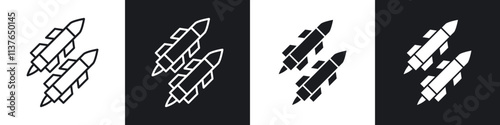 Missile icons collection in black filled and line style.