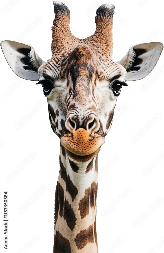 Fototapeta premium 귀엽고 생동감 넘치는 기린의 정면 얼굴