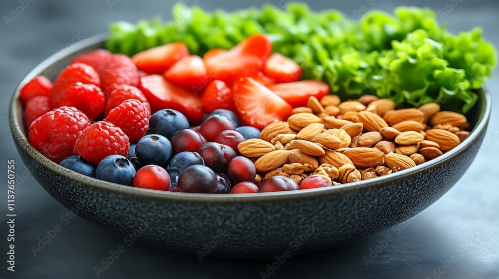 A Healthy Bowl Of Berries Nuts And Salad A Healthy Bowl Of Berries Nuts And Salad