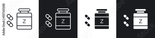 Sleeping pills icons collection in black filled and line style.