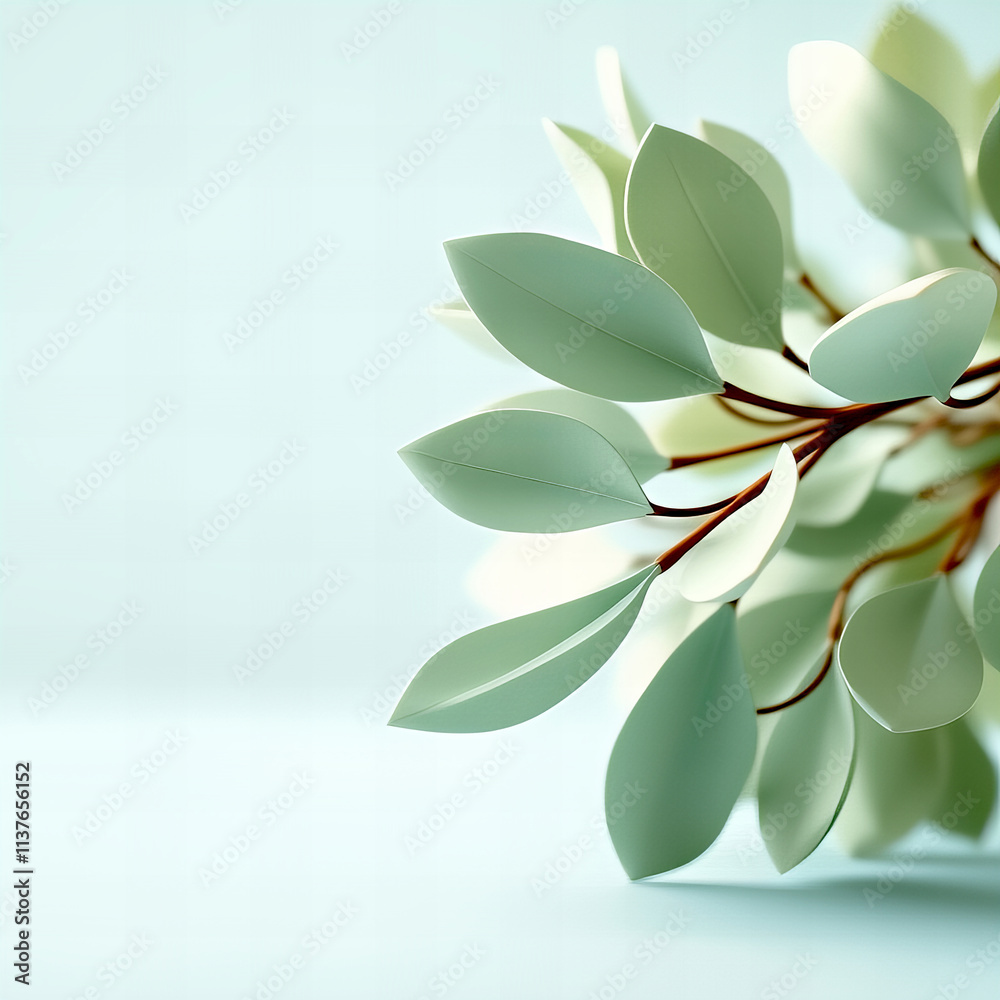 Delicate green leaves on a branch softly illuminated, with a blurred light blue background creating a calm and natural atmosphere.
Delicate green leaves on a branch softly illuminated, with a blurred light blue background creating a calm and natural atmosphere.