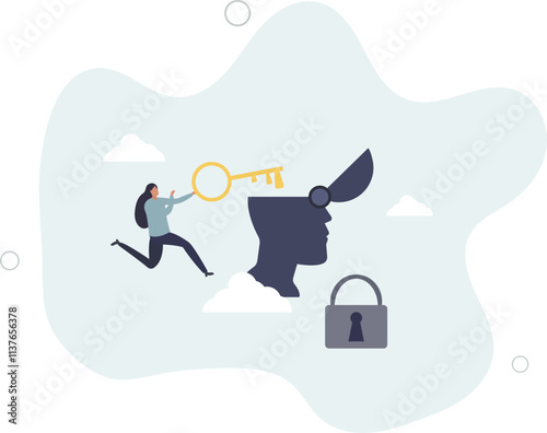 Woman character solve mental problems, learn self accepting and how to find herself.Psychotherapy concept.flat characters.