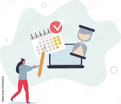 schedule planning concept. character making schedule using calendar.flat characters.