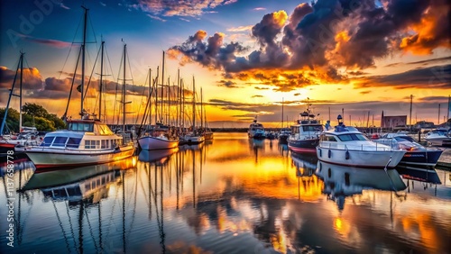 Silhouette Photography: Koobrzeg Marina Poland - Boats, Yachts, Sunset, Harbor, Poland Seascape photo